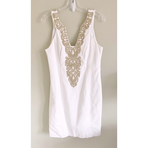 Lilly Pulitzer white Suzette sleeveless dress with gold lamé accents sz 6 - Picture 3 of 13